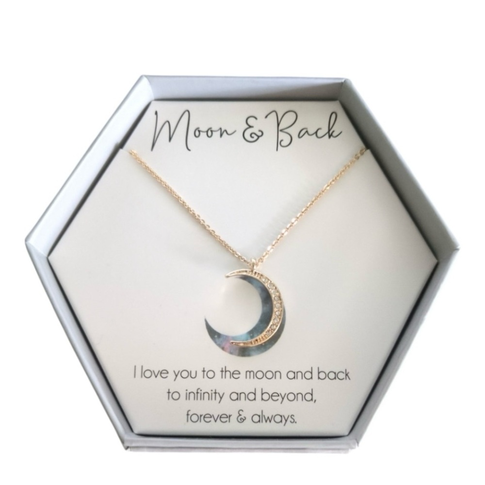 Gold Crescent Moon Necklace with crystals